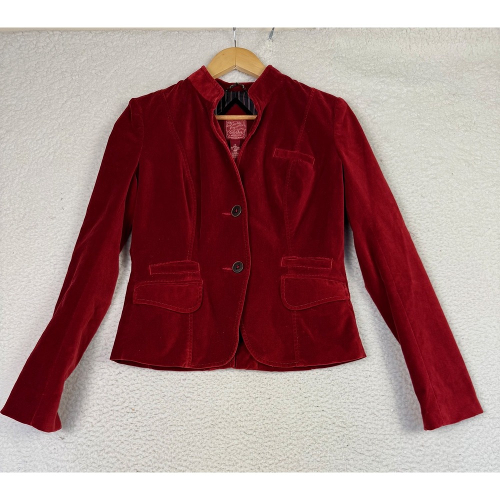 Lucky Brand Blazer Womens M Red Velvet Collared Lined Pockets Old Money Preppy